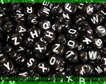 perle ronde lettre lot de 500 pièces plastique alphabet noir et blanc