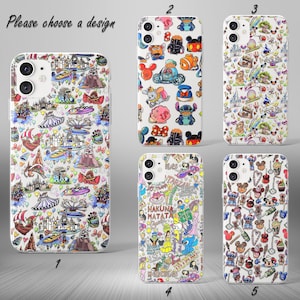 May include: Ten different phone case designs featuring various Disney characters and themes. The designs include Mickey Mouse, Stitch, and scenes from Disney movies like The Lion King, Aladdin, and The Little Mermaid.