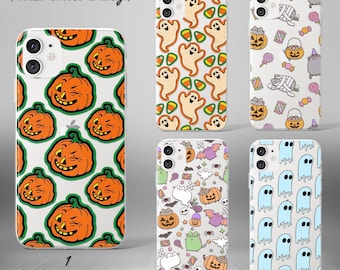Halloween Phone Case, Ghost & Pumpkin Design, Hybrid TPU