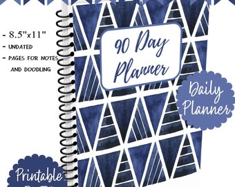 Planificador de 90 días Calendario diario sin fecha Organizador Programación para hacer cubierta geométrica azul Descarga instantánea digital