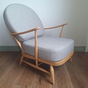100% wool ERCOL 203 easy chair herringbone cushions and covers in Abraham Moon fabric