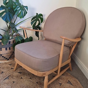 ERCOL 203 easy chair cushions and covers in a neutral fawn colour piped or unpiped with foam