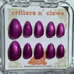 Plum Cat Eye Press-On Nails: Extra Short Almond, Reusable Nail Art