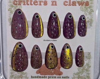 Passion Fruit Fish Cat Eye Nails, Short Almond Gel Press-Ons