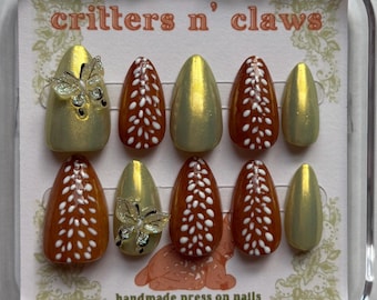 Forest Fawn press-on nails | Deer | Short nails | Almond nails | Sage | Butterfly | Chrome | Nature | Cottagecore | Animal nails |Forestcore