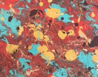 Abstract Acrylic Painting on Canvas, Original Art: "Paprika", Turquoise, Gold, Red, 20"x16", Contemporary