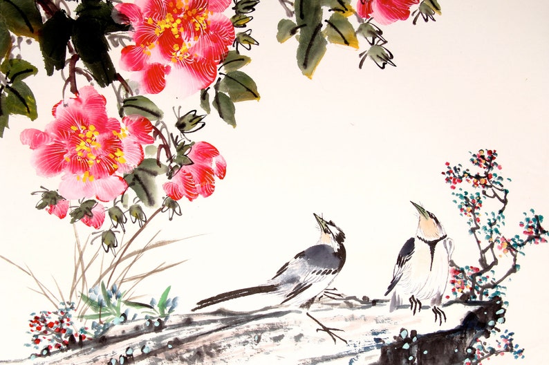 Home wall decor Feature Wall Chinese Ink Painting Bird And Tree Wallpaper Mural- Non woven wallpaper Made to Measure Wall art decals
