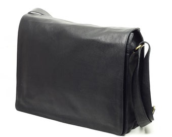 Gloednieuwe zwarte leren tas, laptoptas, messengertas, schoudertas, echt leer, laptoptas, leren tas, crossbody tas, herentas