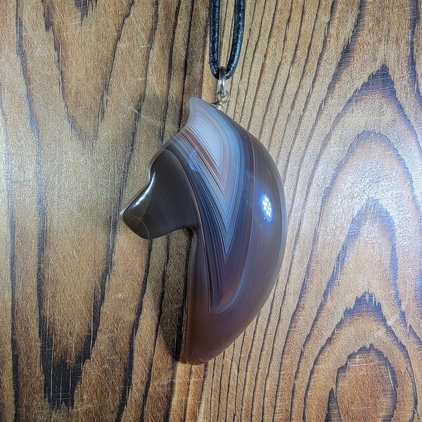 Lake Superior Agate Howling Wolf Pendant Necklace by Mother Earth Agates