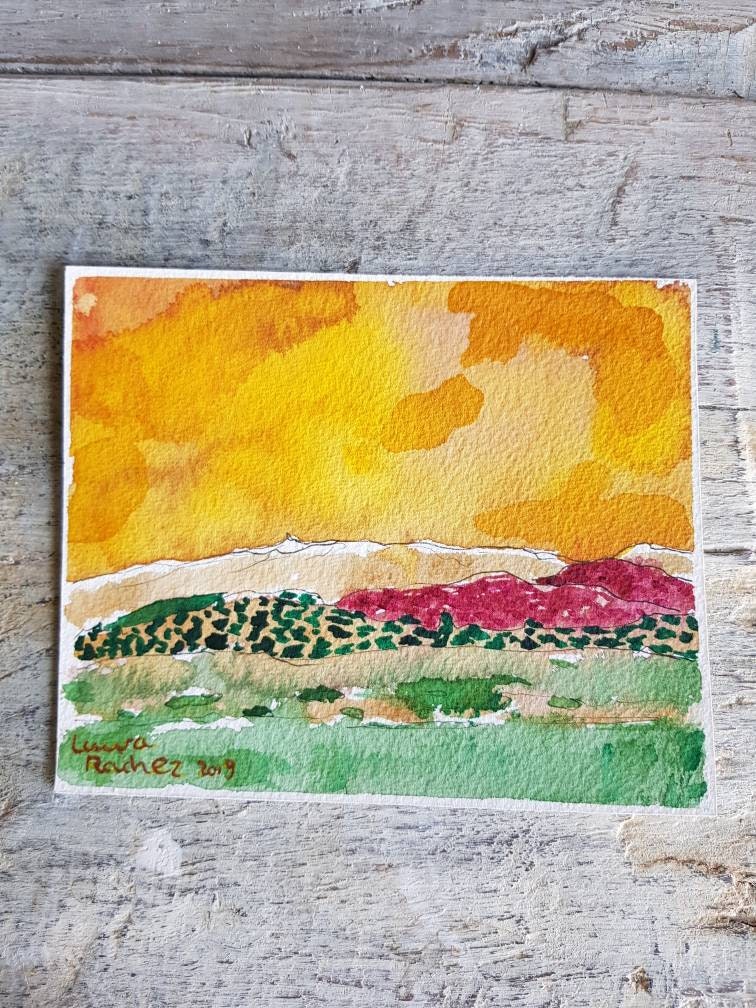 Aquarelle Originale D Artiste Paysage Au Ciel Jaune Peinture De Montagne Au Coloree Paysage De Provence Aquarelle Originale D Artiste Paysage Au Ciel Jaune Peinture De Montagne Au Coloree Paysage De Provence
