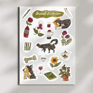 Planche Stickers Vinyle Mat - Illustrations d'Artiste (Choix Thème : Livres, Chats, Chien)
