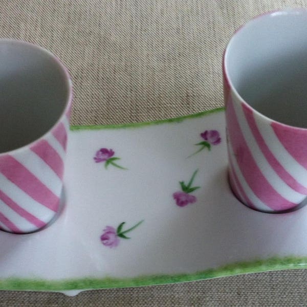 Duo de tasses à café en porcelaine à rayures roses et roses