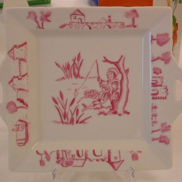 Vide poche ou petit plat à gâteau motif toile de jouy