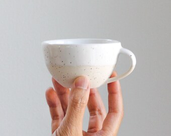 Small Ceramic Piccolo Mug - White Handmade Ceramic Cup - Double Espresso 4 oz Latte Art - Teacup Handles - Cafe Barista - Modern Pottery