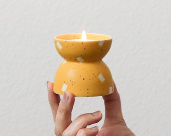 Ceramic Tealight Candle Holder - Handmade Speckled Votive Vessel / Stand / Jar / Dish / Bowl - Reusable Display - Minimalist Home Decor