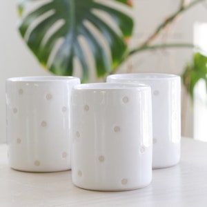 Confetti Ceramic Cup Tumbler/Water Glass/Mug Polka Dot White Glaze Handmade Modern Pottery/Clay Cute Drinkware Short Cylinder Vase image 2