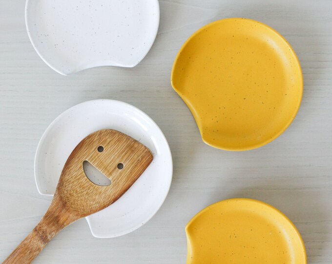 Ceramic Spoon Rest Speckled Clay Ladle Holder Handmade Etsy