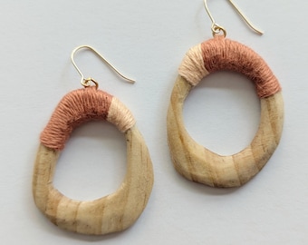 Solid Pine Wood Wrapped Earrings - Hand-Carved / Whittled Wooden Statement Jewelry - Hypoallergenic - Boho, Modern, Unique - Handmade Art