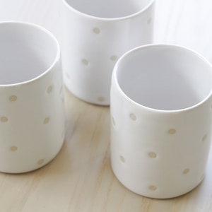 Confetti Ceramic Cup Tumbler/Water Glass/Mug Polka Dot White Glaze Handmade Modern Pottery/Clay Cute Drinkware Short Cylinder Vase image 6