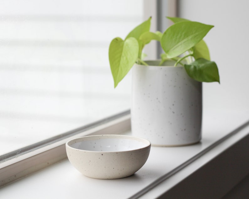 Speckled Ceramic Planter with Inbuilt Dish Plant Saucer Tray Modern Handmade Pottery White Clay Flower Pot Succulent/Indoor Garden image 7