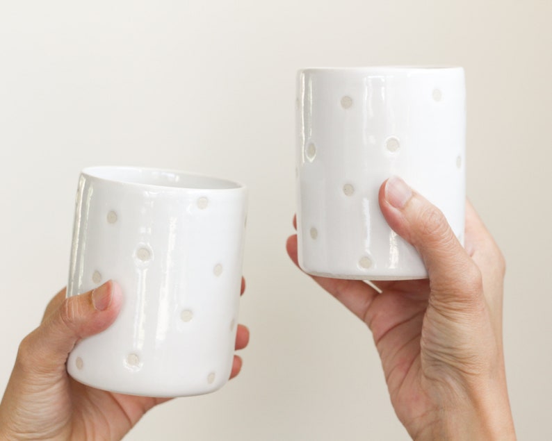 Confetti Ceramic Cup Tumbler/Water Glass/Mug Polka Dot White Glaze Handmade Modern Pottery/Clay Cute Drinkware Short Cylinder Vase image 1