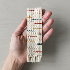 Handwoven Bookmark Rust, Mauve, Blue-Green, Gold, Beige Hand Woven Cotton Modern, Geometric, Multicolor Bookworm, Book Lover Gift image 4