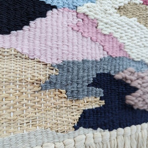Wall Weaving/Hanging Woven Tapestry Lavender, Blue, Grey, Mauve Raffia, Jute Boho Fiber Art Handwoven Weave Nursery ArtW image 4