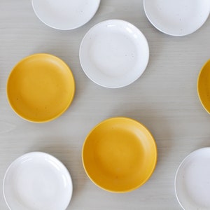 Yellow White Speckled Ceramic Dish Handmade Modern Pottery Appetizer/Salad/Side/Dessert Plate Jewelry Ring Dish Planter Drainage Tray image 1
