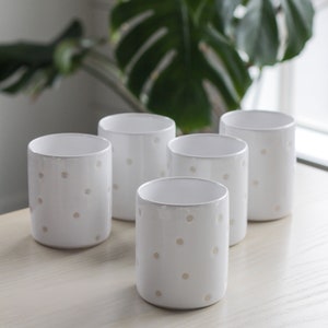 Confetti Ceramic Cup Tumbler/Water Glass/Mug Polka Dot White Glaze Handmade Modern Pottery/Clay Cute Drinkware Short Cylinder Vase image 7