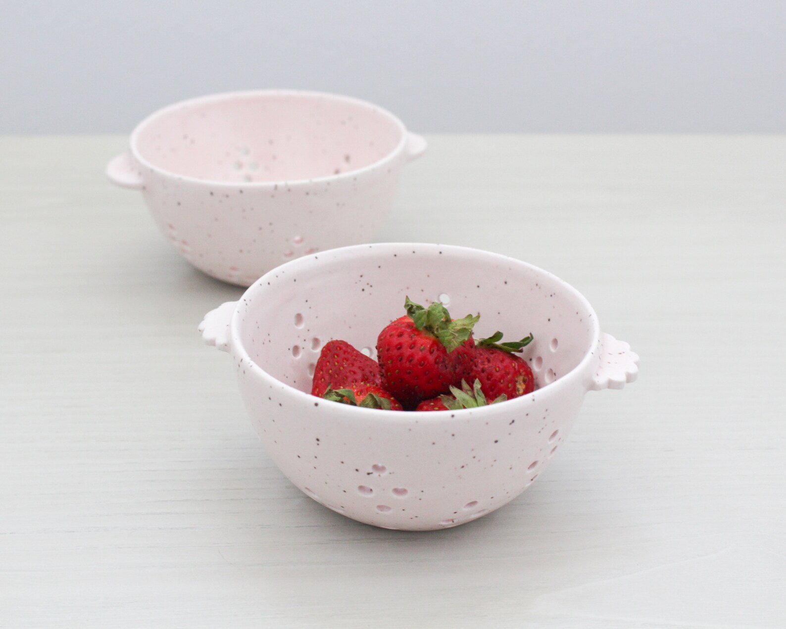 Ceramic Colander/Berry Bowl/Strainer Speckled White Pink Etsy
