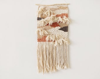 Wall Weaving / Hanging - Woven Tapestry - Natural Raffia - Burnt Orange / Persimmon, Rust - Boho Fiber Art - Handwoven Weave -Nursery Art(J)