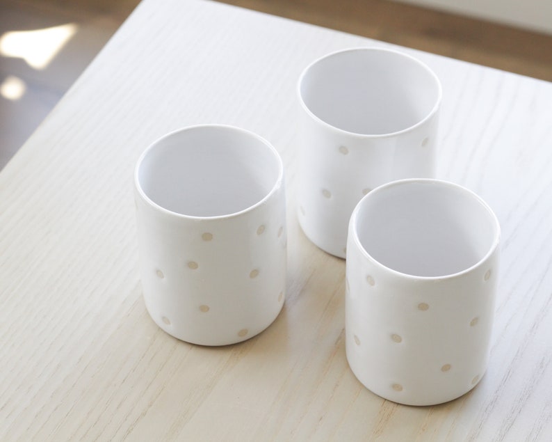 Confetti Ceramic Cup Tumbler/Water Glass/Mug Polka Dot White Glaze Handmade Modern Pottery/Clay Cute Drinkware Short Cylinder Vase image 4