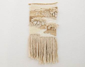 Wall Weaving / Hanging - Woven Tapestry - Ceramic Medallions - Cream, White - Raffia, Jute, Cotton - Boho Fiber Art - Handwoven Weave(V)