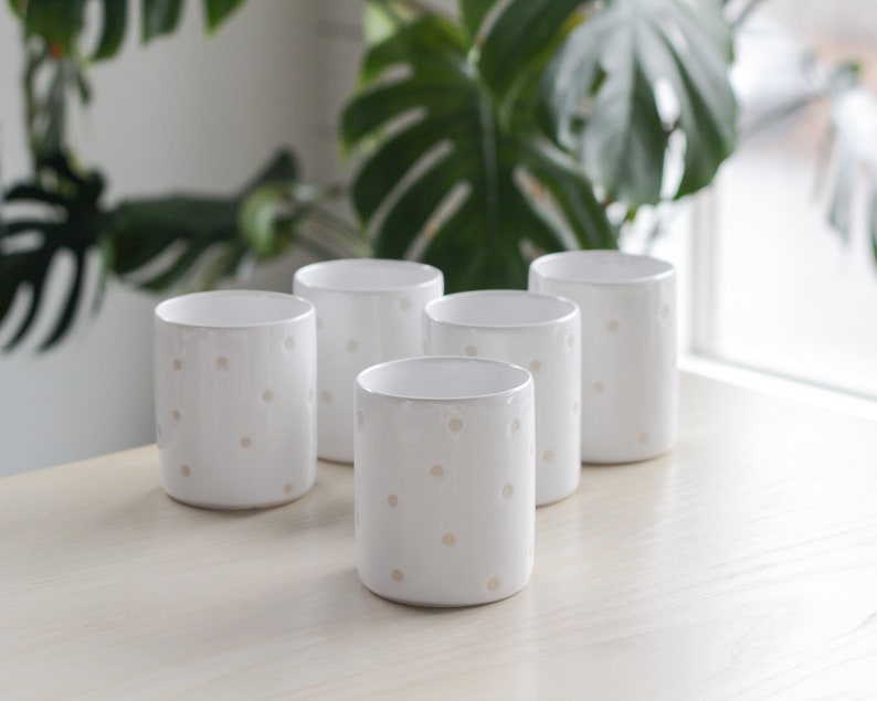 Confetti Ceramic Cup Tumbler/Water Glass/Mug Polka Dot White Glaze Handmade Modern Pottery/Clay Cute Drinkware Short Cylinder Vase image 5