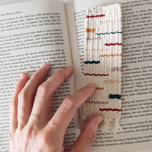 Handwoven Bookmark Rust, Mauve, Blue-Green, Gold, Beige Hand Woven Cotton Modern, Geometric, Multicolor Bookworm, Book Lover Gift image 1