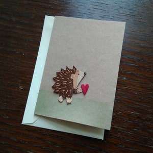 Biglietto di auguri fatto a mano Hedgehog Love - Biglietto di auguri per l'anniversario in pelle