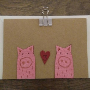 Biglietto di anniversario in pelle Pig's Love, biglietto di anniversario del terzo anno, biglietto in pelle per il terzo anniversario di matrimonio, regalo di anniversario, biglietto d'amore