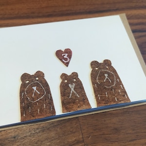 ビーガンコルクベビーベアアニバーサリーカード、3年目のアニバーサリーカード、3回目の結婚記念日レザーカード、アニバーサリーギフト、ラブカード