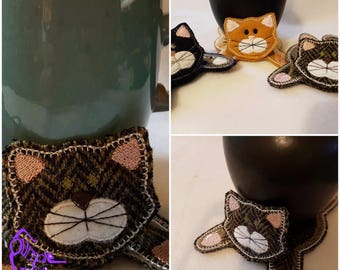 Disegno per ricamo a macchina sottobicchiere/tazza ITH Cat