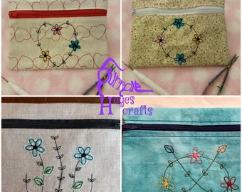 ITH Conjunto de 4 bolsas con cremallera de flores (5x7) diseño de bordado a máquina