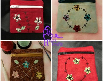 ITH Set of 4 Flower Coin Purses (4x4) machine embroidery design