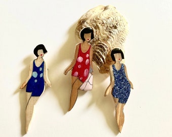 Brooches character of your choice retro swimsuit wood eco-responsible retro chic poetic gift idea crafts made in france