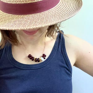 Necklace with wooden beads and colored glass, 925 silver, rose gold plated, large links, casual, anniversary, timeless piece, white, garnet, olive, linden