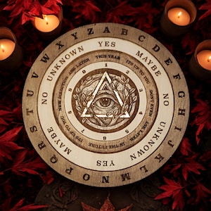 Esotericism - Divinatory Tray &quot;OMEN VESSEL&quot; esoteric object in wood, gold leaf engraving, divination tool
