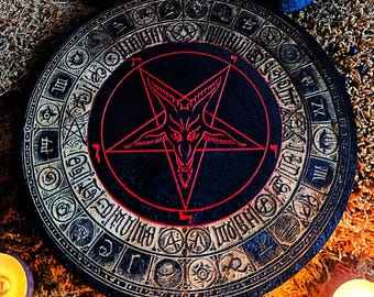 Sacred Esotericism, Baphomet Altar in the old style Wood Engraving, occult arts and collectors, Cabinet of Curiosities.