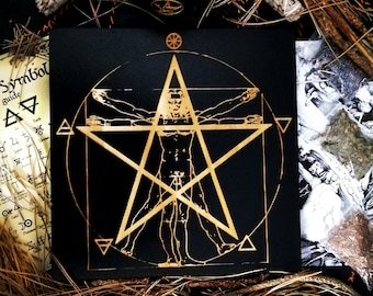 Pentacle, Moon, esotericism, Vitruvian Man, Wicca, Witchcraft, banishment ritual magic circle, cabinet of curiosities