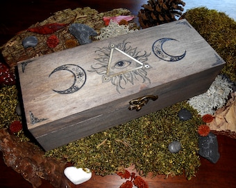 moon, box, jewelry box, stone box, esotericism, wicca, pagan, storage box, pagan