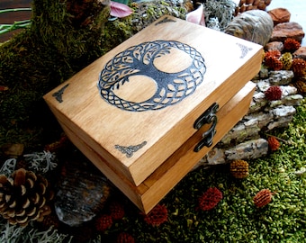 Esotericism, Esoteric Box, Tree of Life, Wicca, Pagan, Wooden Box, Jewelry Box, Oracle and Tarot Card Storage, Wiccan