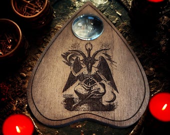 Ouija Board, Baphomet Engraved Wooden Esoteric Pointer - Spiritual Tool and Mystical Decor - Gothic Divination Accessory