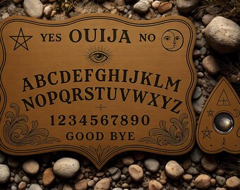 Wooden Ouija Board "FIRST DIVINATION" with Authentic Glass Magnifying Glass Pointer - Esoteric Spiritism Witchcraft Decor. Mystical Object